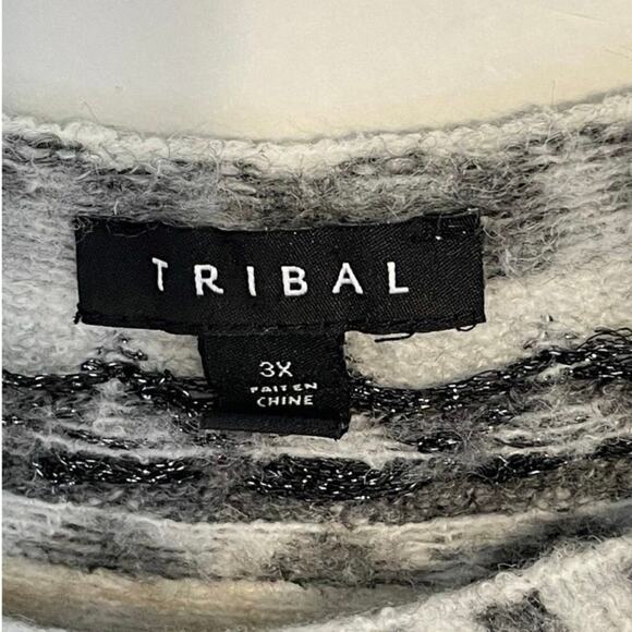 Tribal Fair Isle Gray Nordic Icelandic Raglan Pullover Sweater Size 3X - Picture 5 of 8